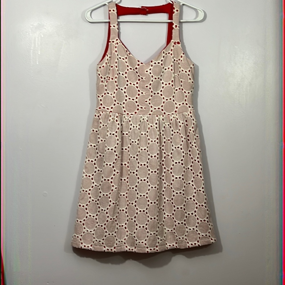 Freeway, small, white eyelet over red summer mini dress